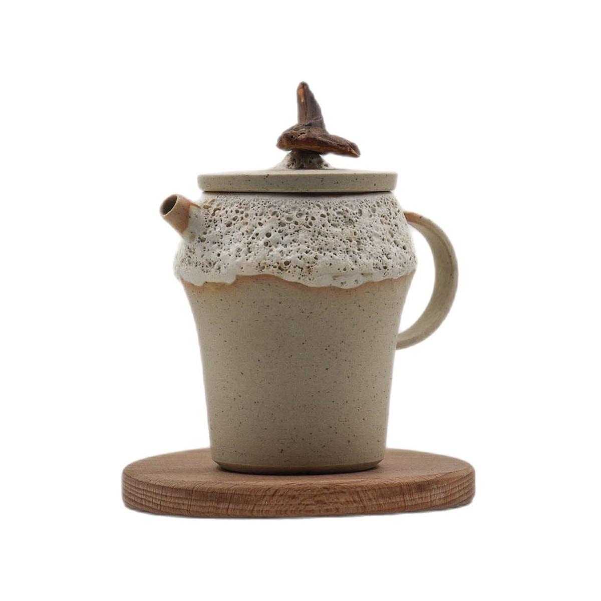 Чайник "Пена дней", уральская глина, ручка можжевельник, 150 мл