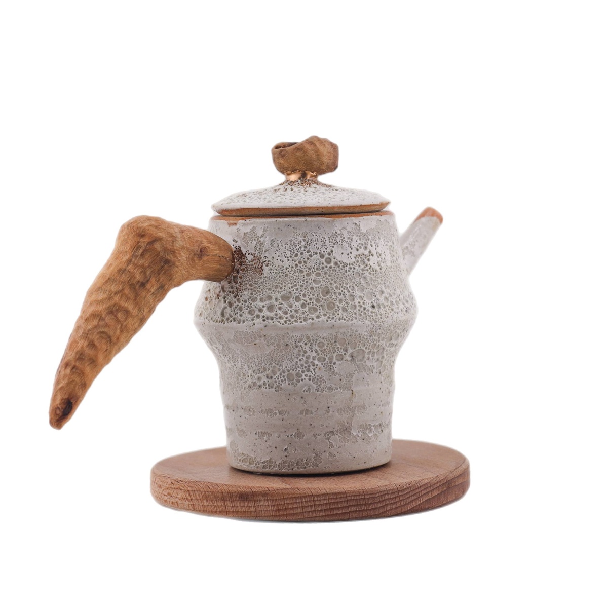 Чайник "На вершине", уральская глина, пенная глазурь, ручка платан, 130 мл