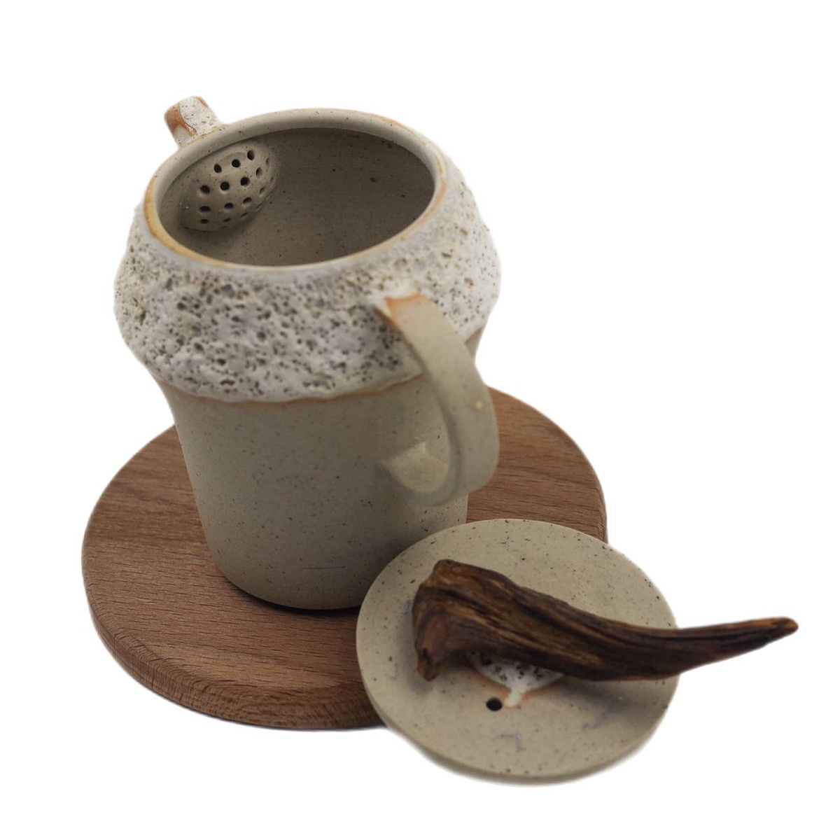 Чайник "Пена дней", уральская глина, ручка можжевельник, 150 мл