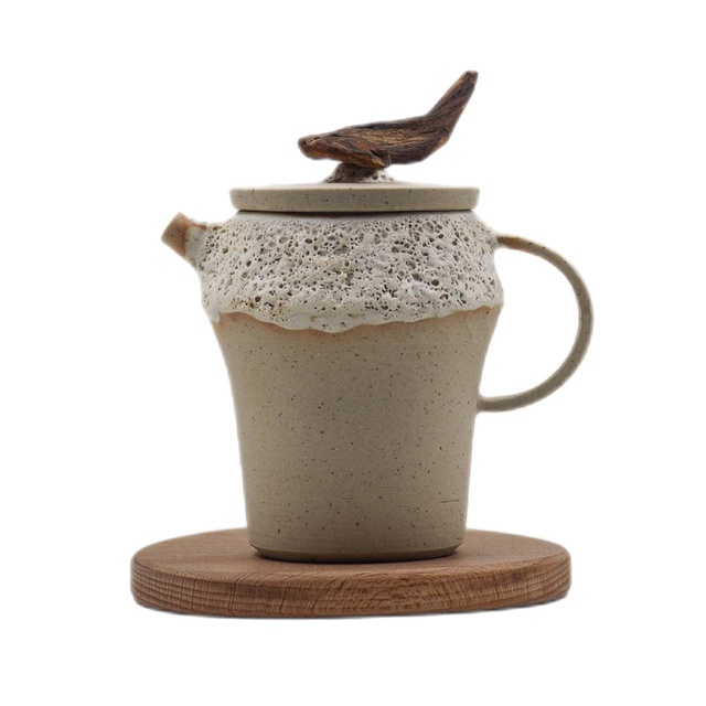 Чайник "Пена дней", уральская глина, ручка можжевельник, 150 мл