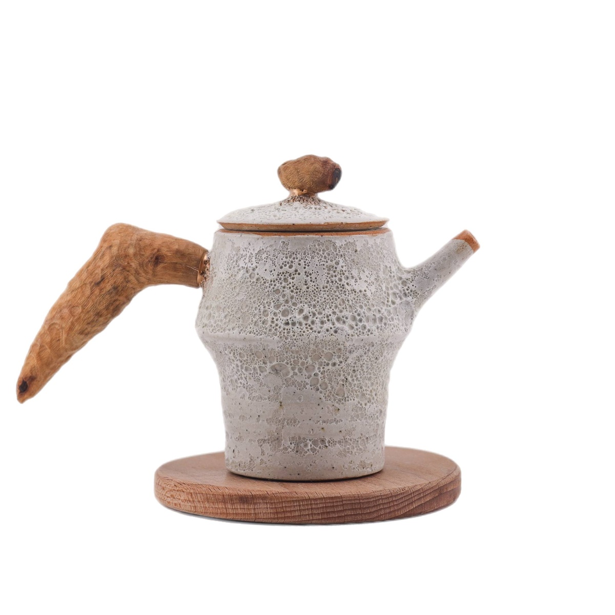 Чайник "На вершине", уральская глина, пенная глазурь, ручка платан, 130 мл