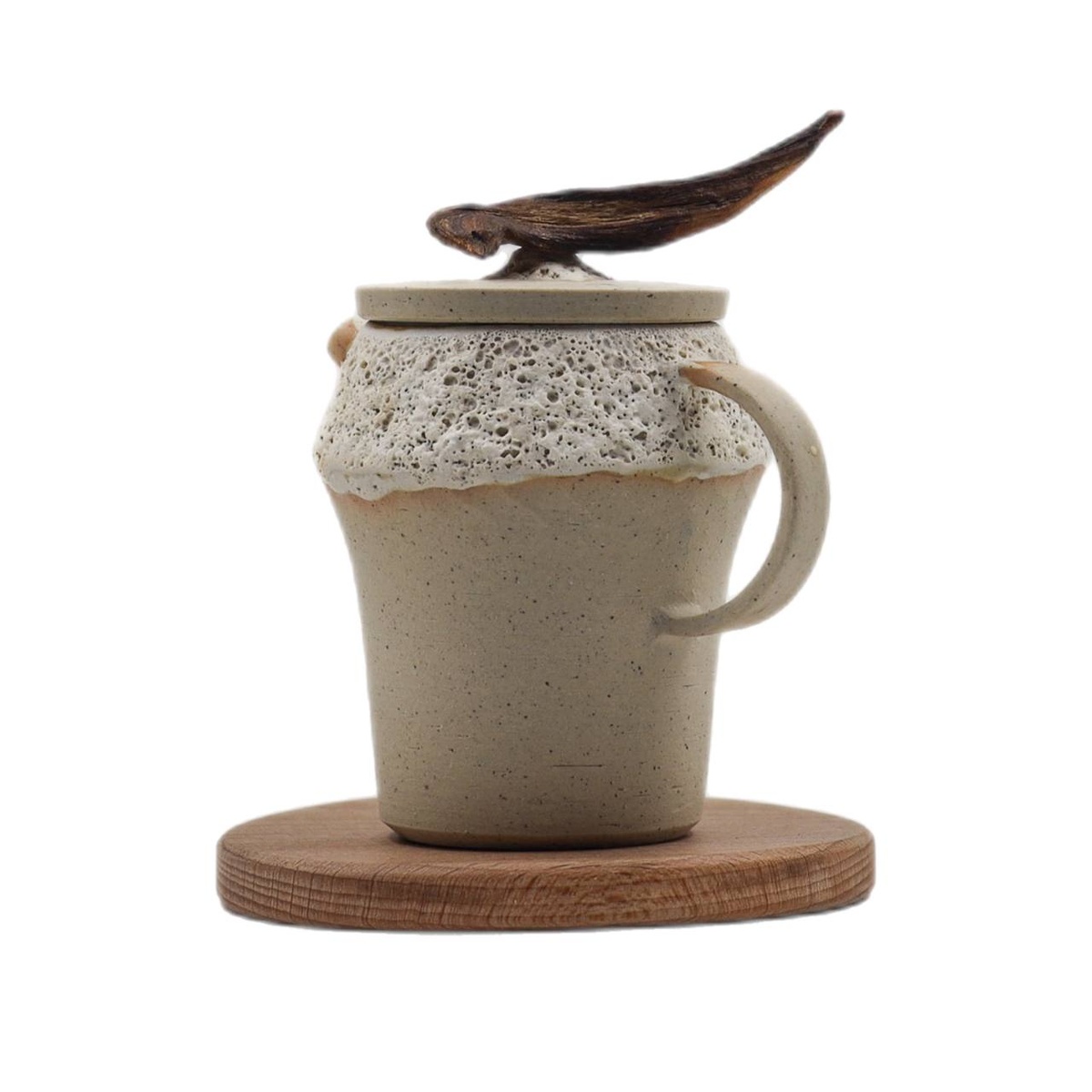 Чайник "Пена дней", уральская глина, ручка можжевельник, 150 мл