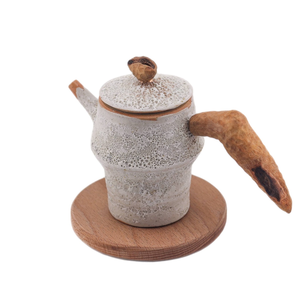 Чайник "На вершине", уральская глина, пенная глазурь, ручка платан, 130 мл