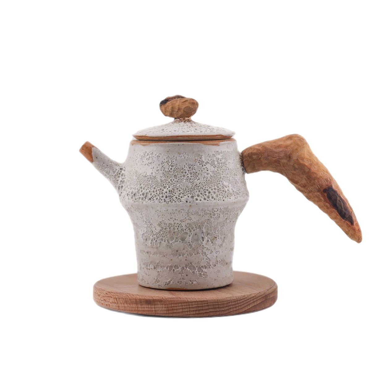 Чайник "На вершине", уральская глина, пенная глазурь, ручка платан, 130 мл