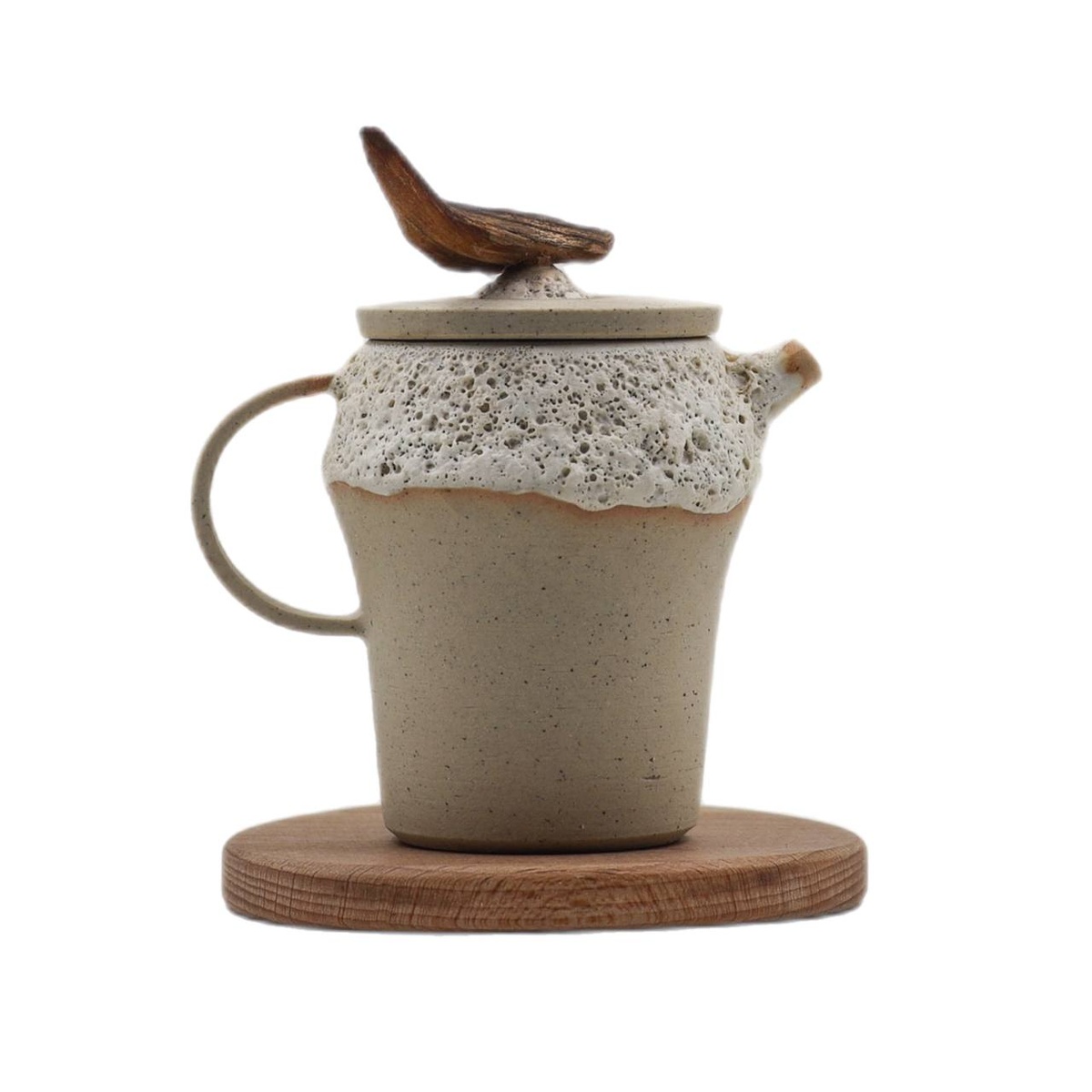 Чайник "Пена дней", уральская глина, ручка можжевельник, 150 мл