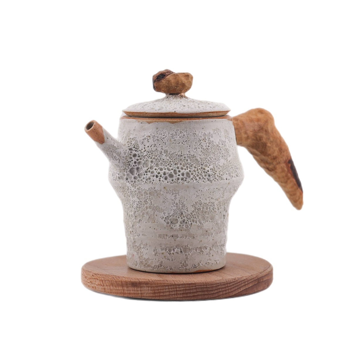 Чайник "На вершине", уральская глина, пенная глазурь, ручка платан, 130 мл