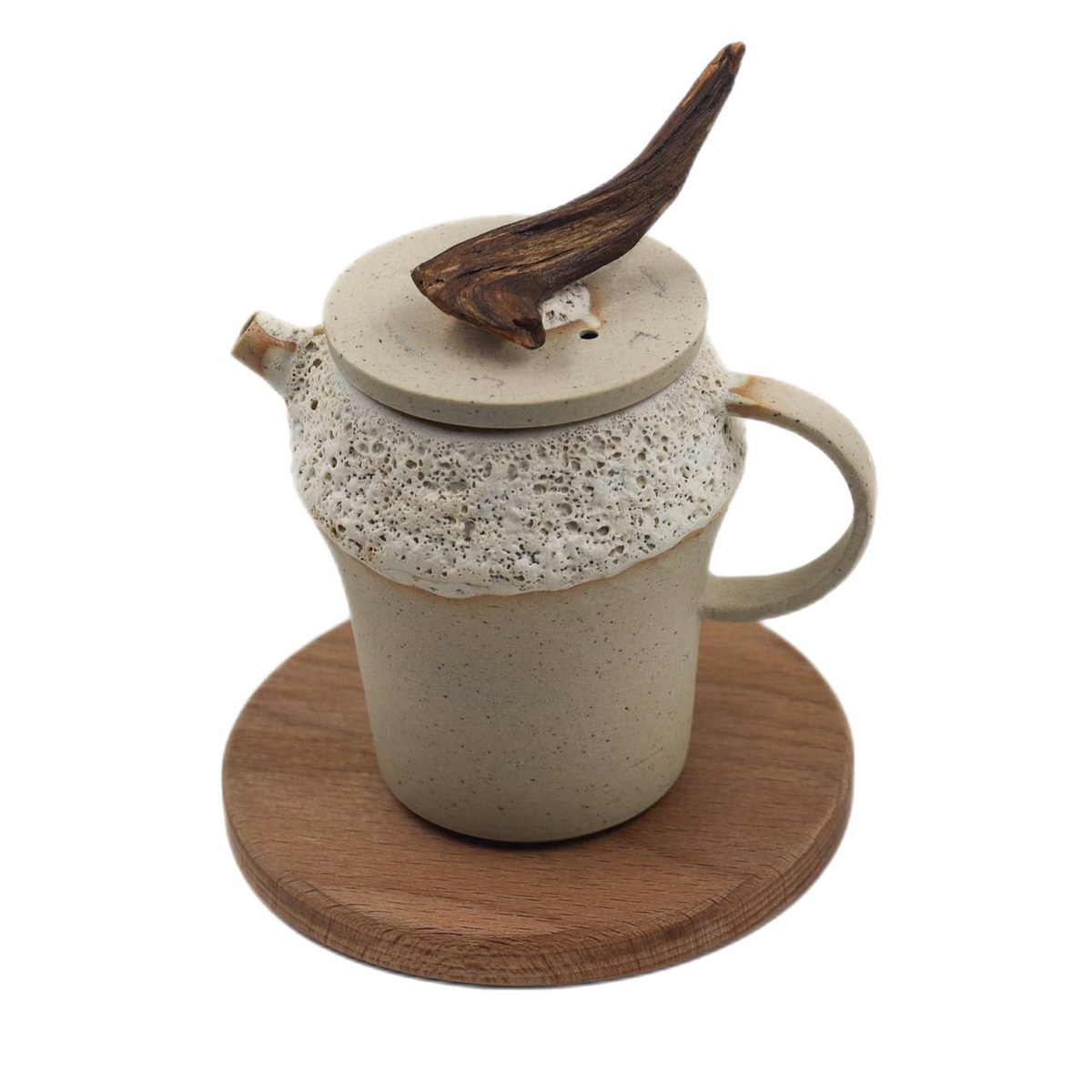 Чайник "Пена дней", уральская глина, ручка можжевельник, 150 мл