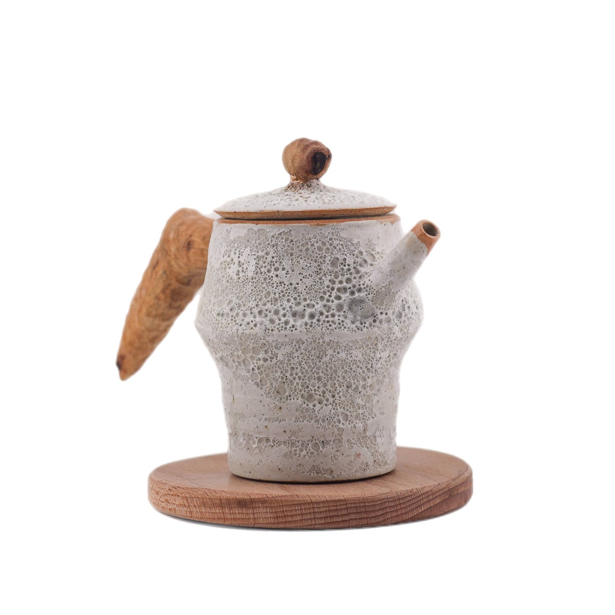 Чайник "На вершине", уральская глина, пенная глазурь, ручка платан, 130 мл