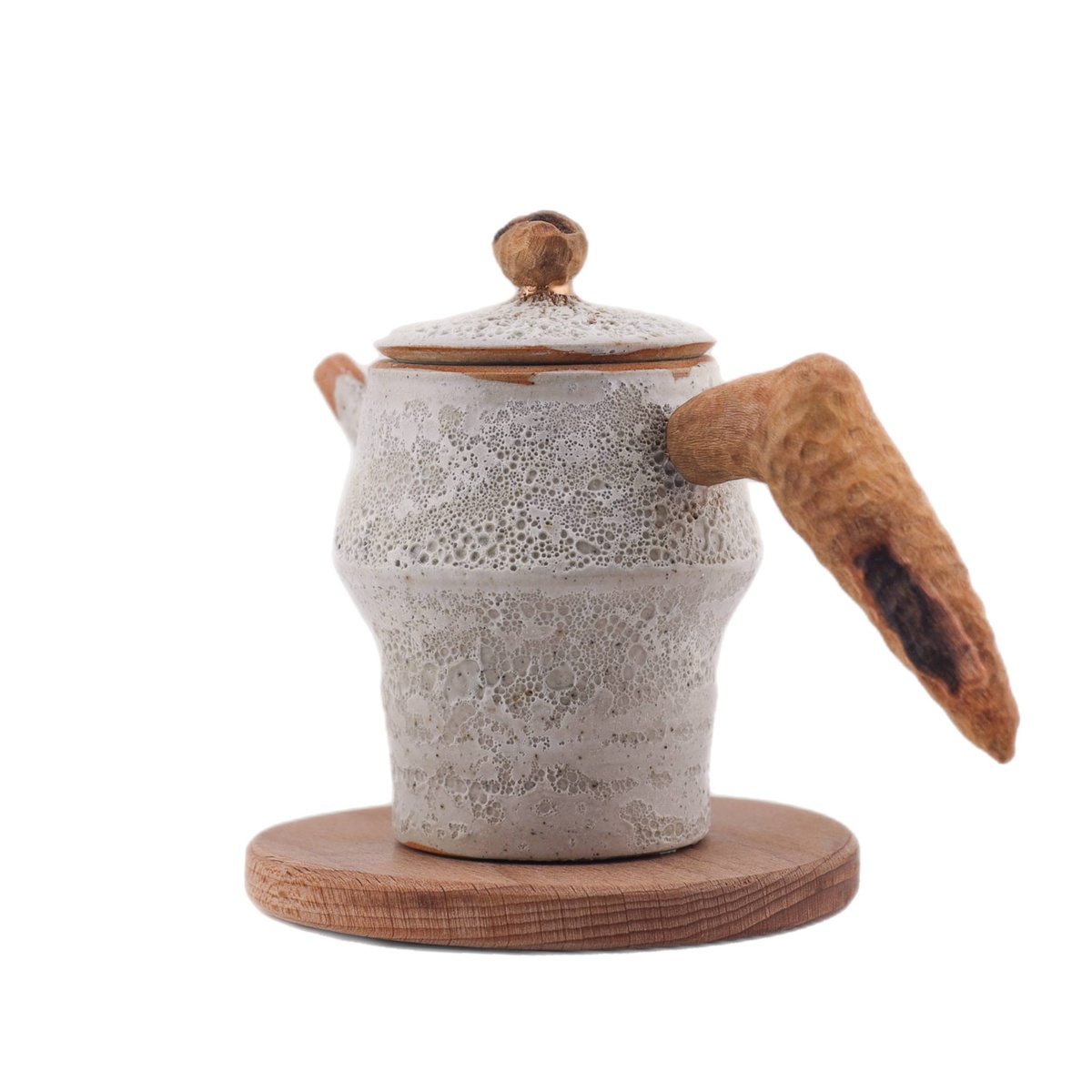 Чайник "На вершине", уральская глина, пенная глазурь, ручка платан, 130 мл