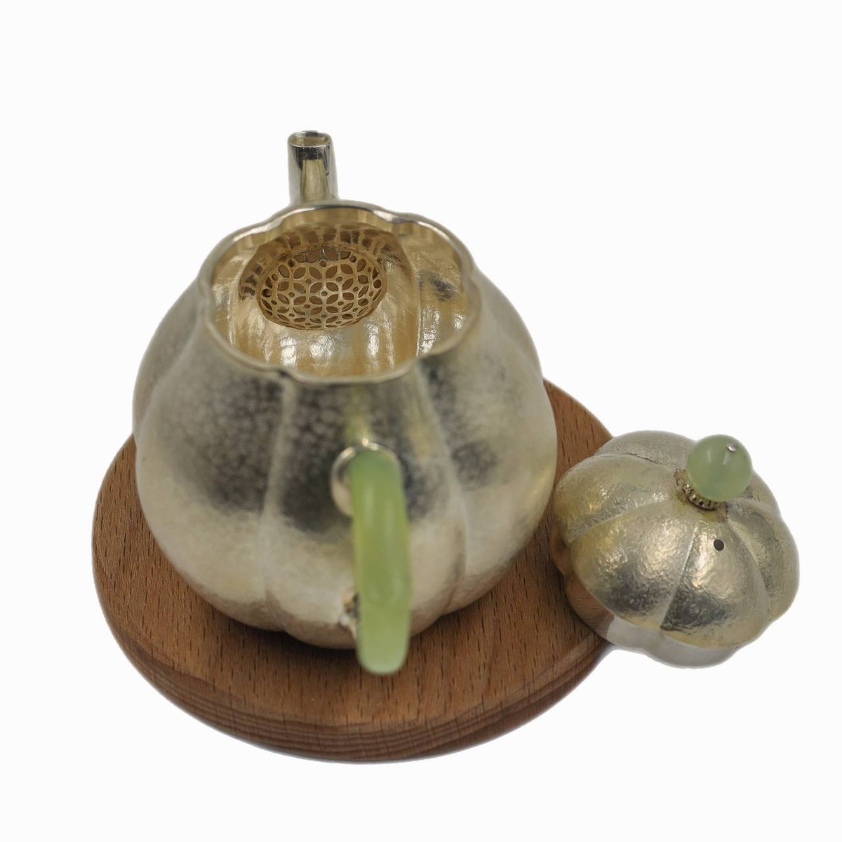 Чайник "Тыква", серебряный, нефрит, 180 мл