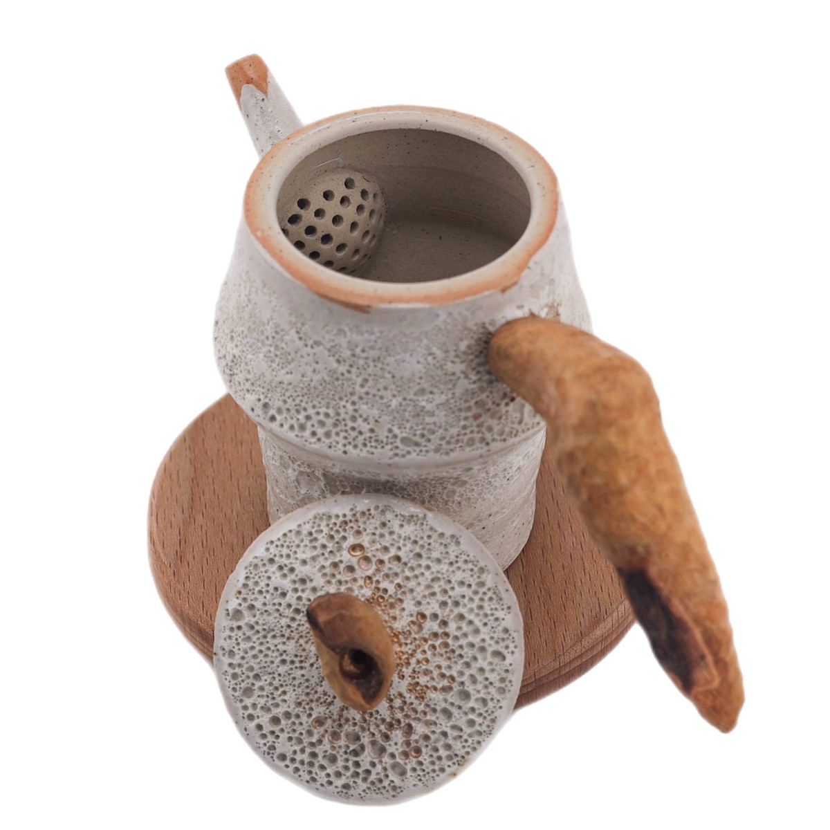 Чайник "На вершине", уральская глина, пенная глазурь, ручка платан, 130 мл